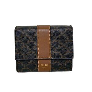 CELINE Triomphe Canvas - Dark Brown Brown PVC Leather Trifold Wallet 386-081825